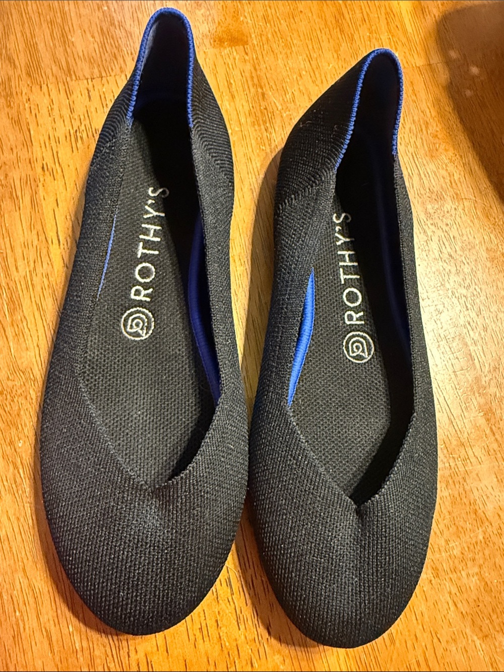 Rothy's Black Knit Ballet Flats with Blue Trim 7.5US